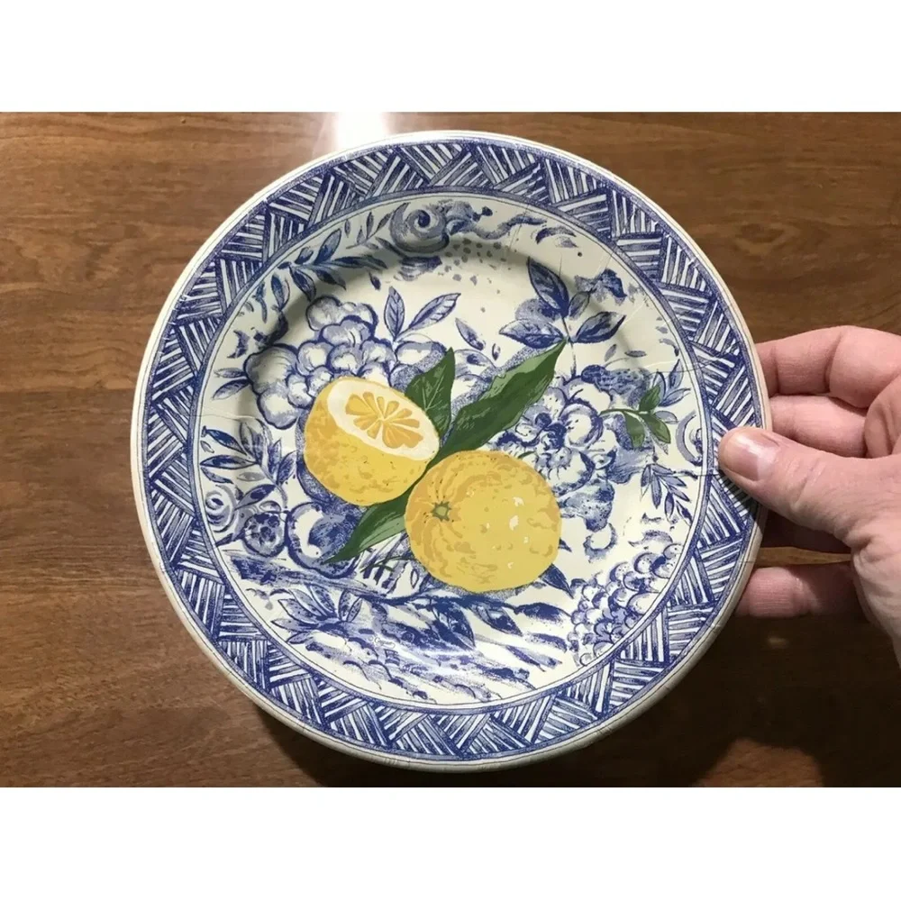 Isabelle De Borchgrave Caspari Salad Dessert Paper Plates Citron Lemon Blue Lot